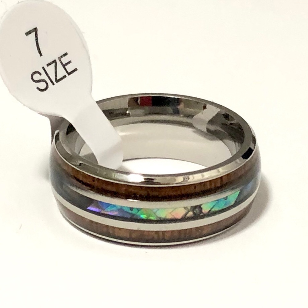 Ring With Koa Wood, And Abalone Shell Inlay. Sz 7 - image 1